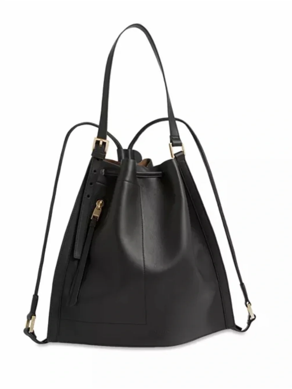 AllSaints Black Leather Drawstring Backpack NWT